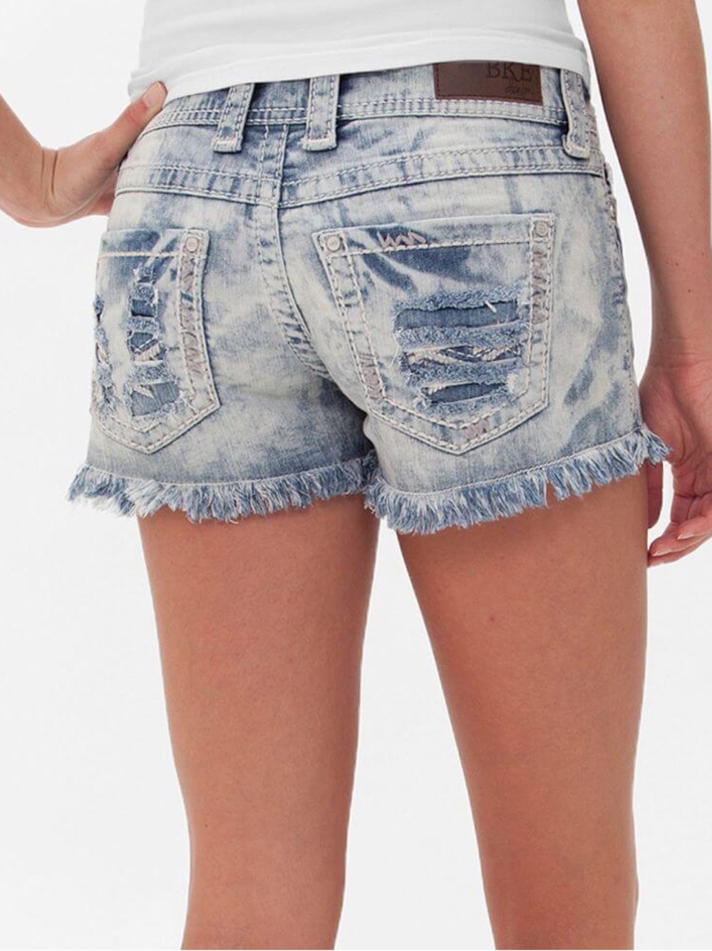 BKE Women’s Stella Distressed Low Rise Stretch Denim Shorts 27